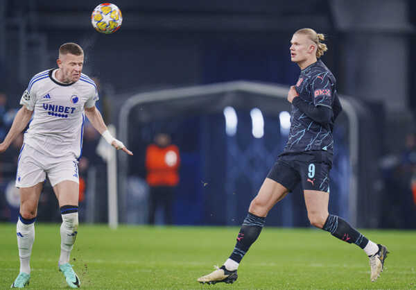 Vavro a Haaland v stretnutí Ligy majstrov Kodaň - City. Vavro a Haaland v stretnutí Ligy majstrov Kodaň - City.