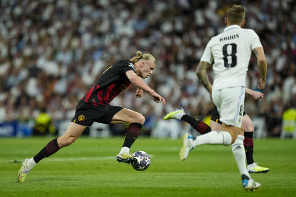 Erling Haaland v zápase LM proti Realu Madrid. Erling Haaland v zápase LM proti Realu Madrid.