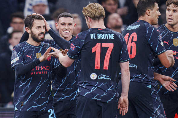 Radosť hráčov Manchester City. Radosť hráčov Manchester City.