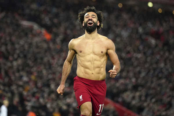 Mohamed Salah oslavuje šiesty gól Liverpoolu.